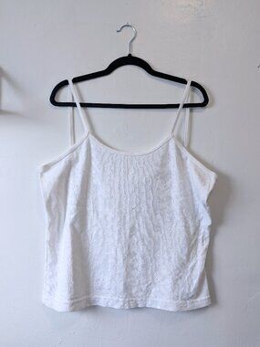 Embroidered Floral Patterned White Tank Top (XL, possibly 2XL)